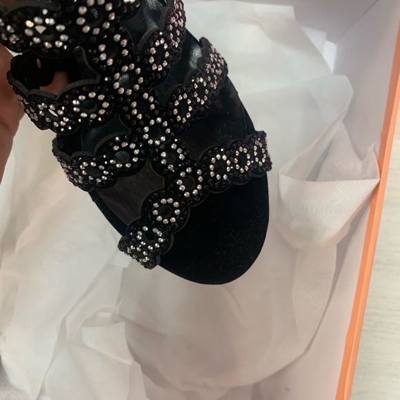 Open Toe Silver Crystal Stiletto Heel Bootie - Black Velvet - Picture 6 of 10